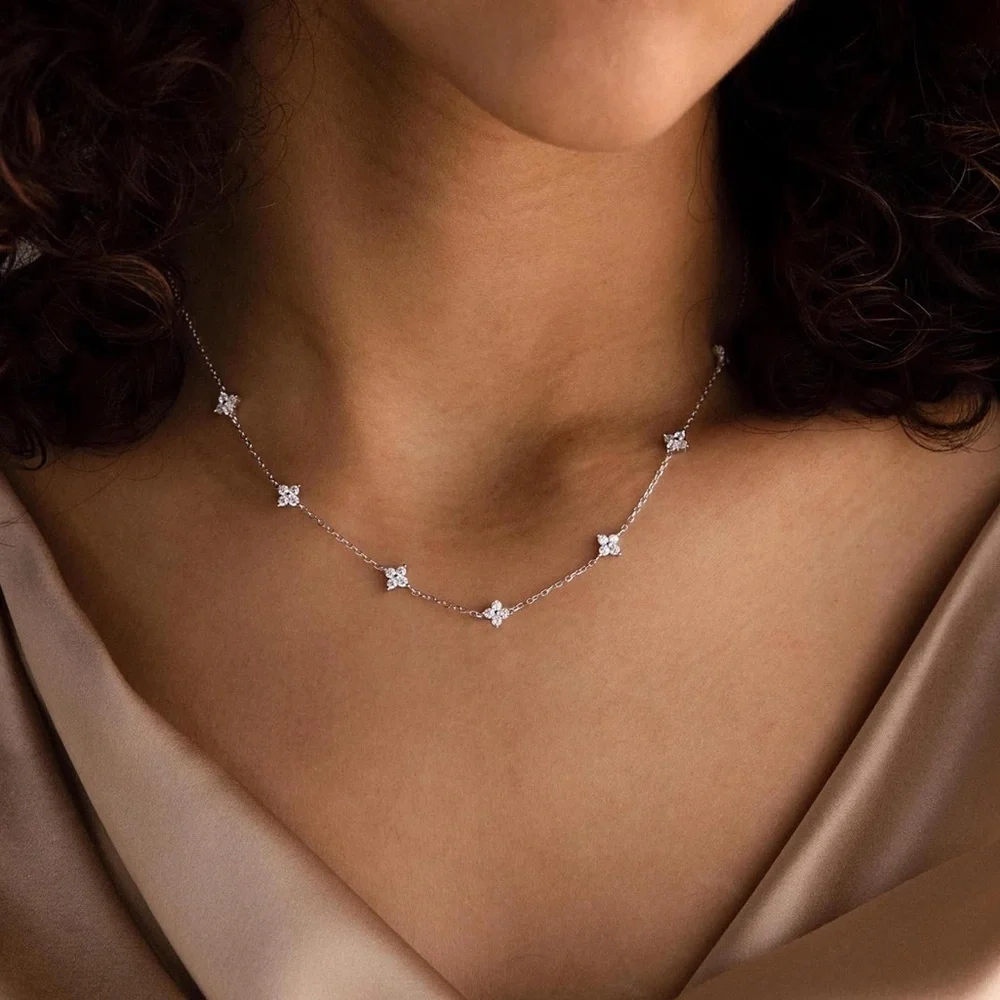 Solid Silver Swarovski Inspired Star Choker Necklace